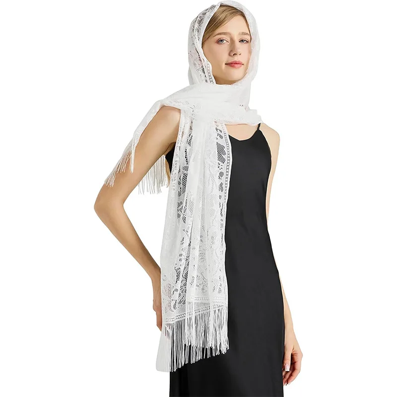 European Lace Shawl - Wedding Party Stole for Bride & Bridesmaids, Floral Chiffon Wrap for Banquet and Celebration