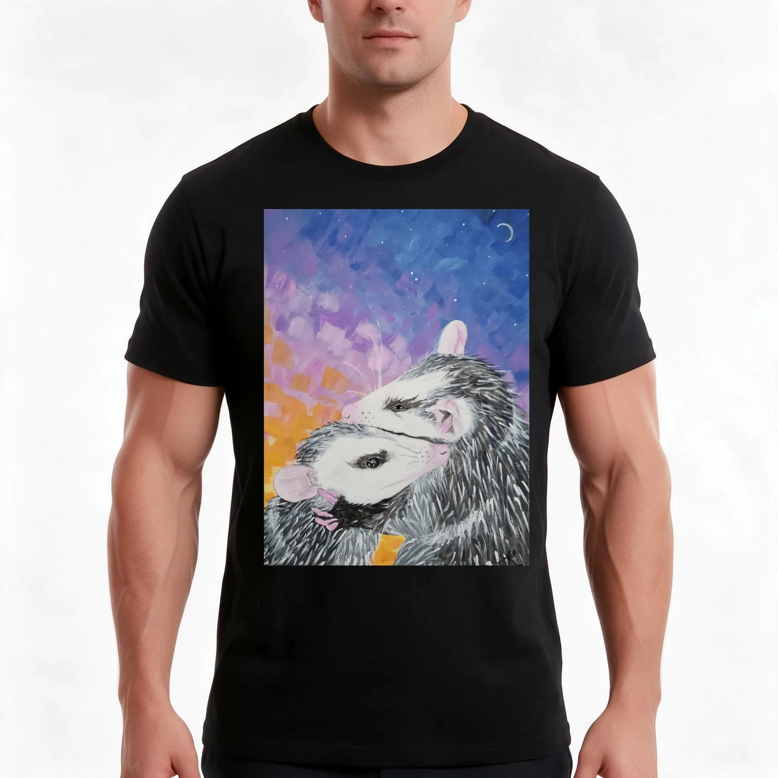 Siblings, Opossum Painting T-Shirt, Summer Casual Cotton Tee, Oversized Streetwear Tops, Vintage Graphic Print, Unisex Men Women