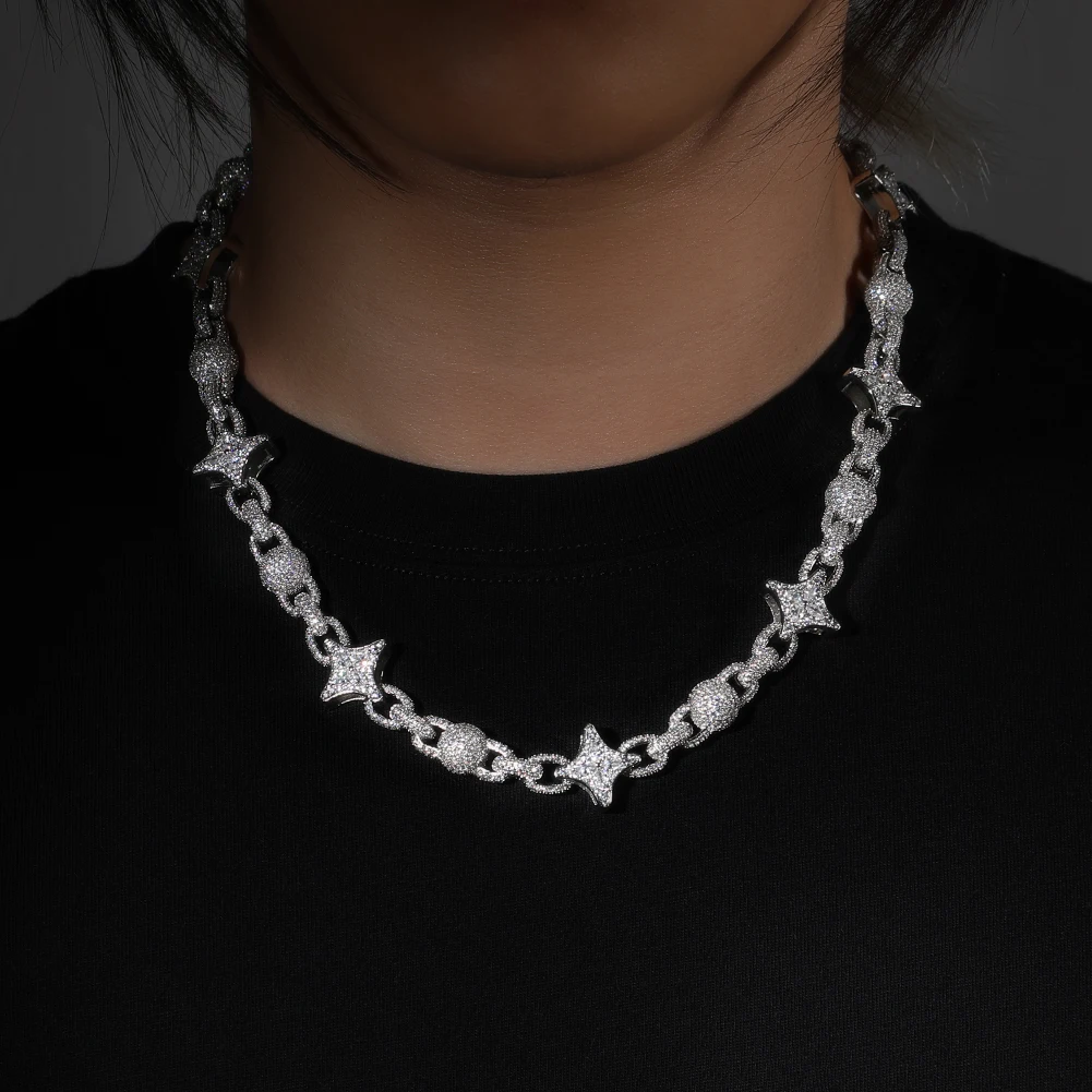 UWIN 스타 비드 목걸이 네개 별 체인 풀 아이스드  - Beading 리뷰 및 가격