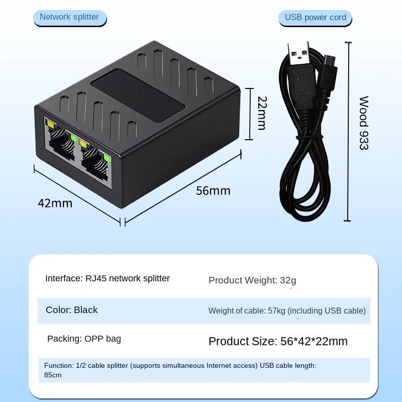 Ethernet Connector Network Adapter Lan Cable Extender Splitter RJ45 1 To 2 Ways Works At The Same Time For Internet Connection