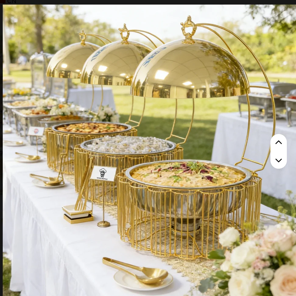 Golden Elegant Middle East Hotpot Ramadan Special Food Warmer Cheffing Dishes Buffet Catering Chafing Dish Buffet Set Luxury