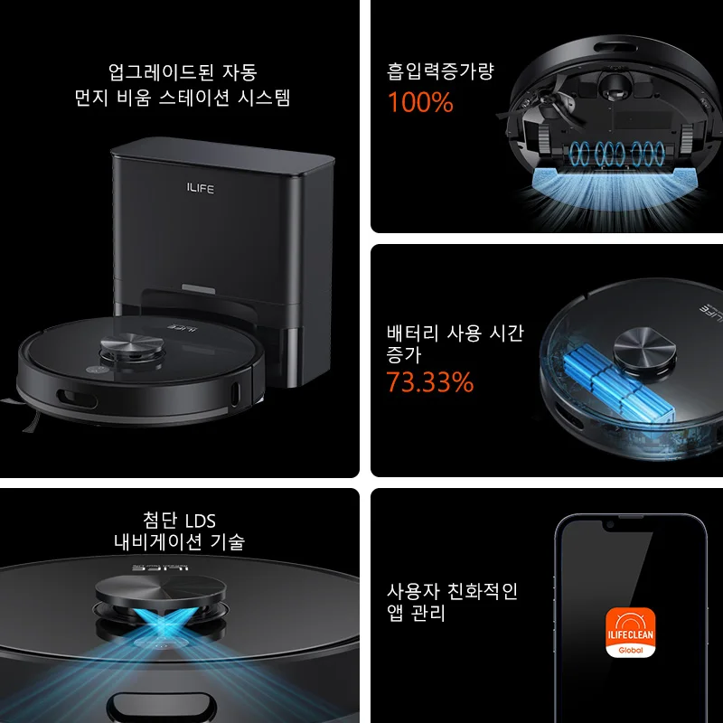 ILIFE T20s Ultra 로봇청소기 자동먼지비우기 스테이션 탑재, 10000Pa 흡입력, 4600mAh 배터리, 최대 사용시간 300분
