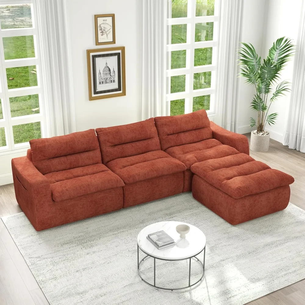 Modular Sectional Sofa, 116'' Modern Minimalist L Shaped Couch with Ottoman, Oversized Lazy