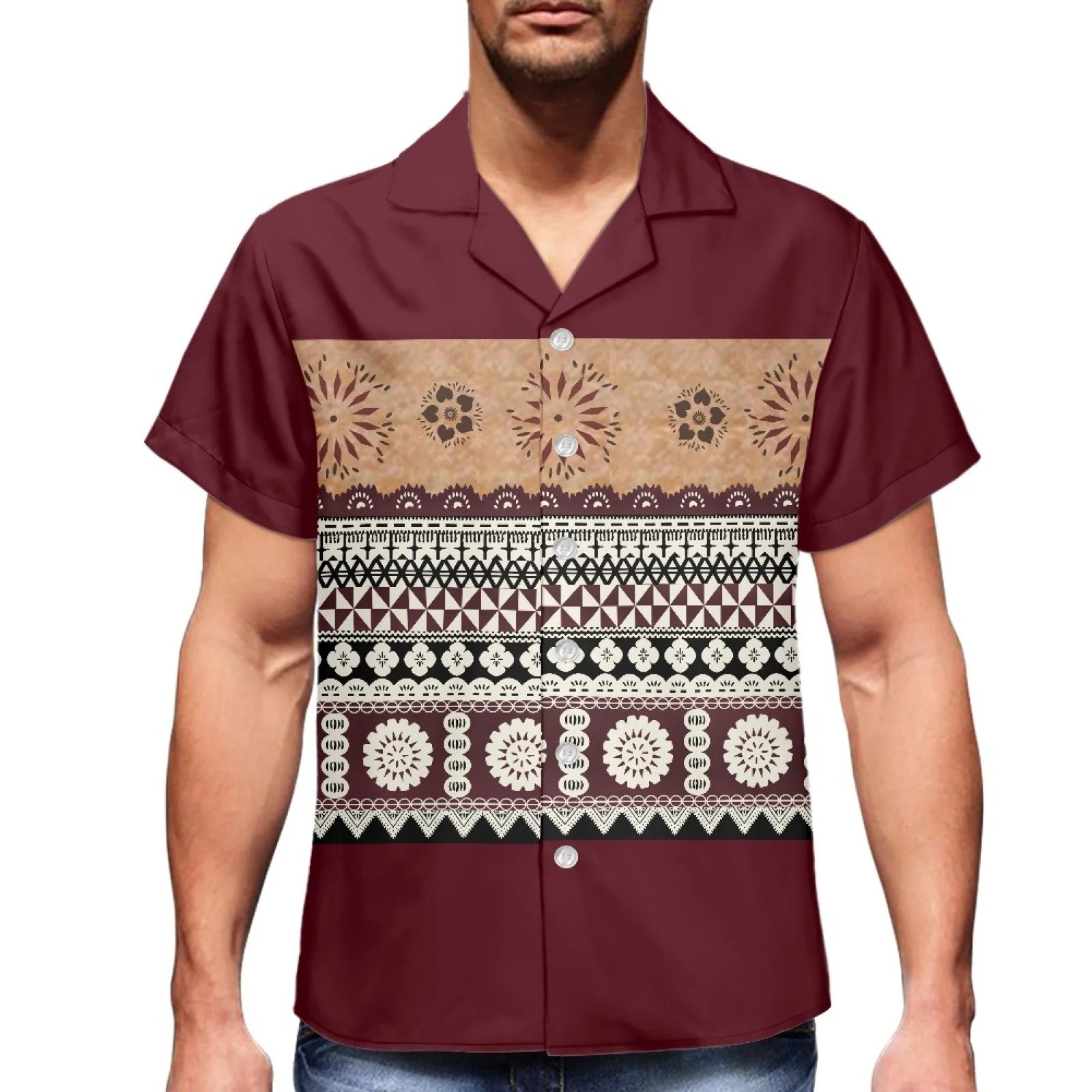 

Breathable Short Sleeve Soft Comfortable Tops Polynesian Samoan Tongan Tribal Design 2023 Summer Fashion Casual Shirts for Men