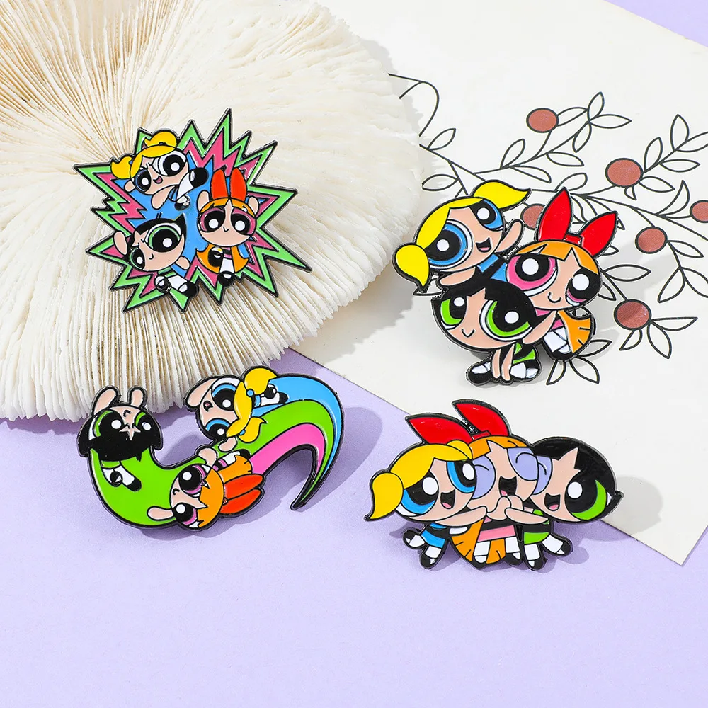 4 Pcs/set Funny Animation Brooch Blossom Bubbles Creativity Enamel Pin Backpack Clothing Metal Badge Accessories Gift