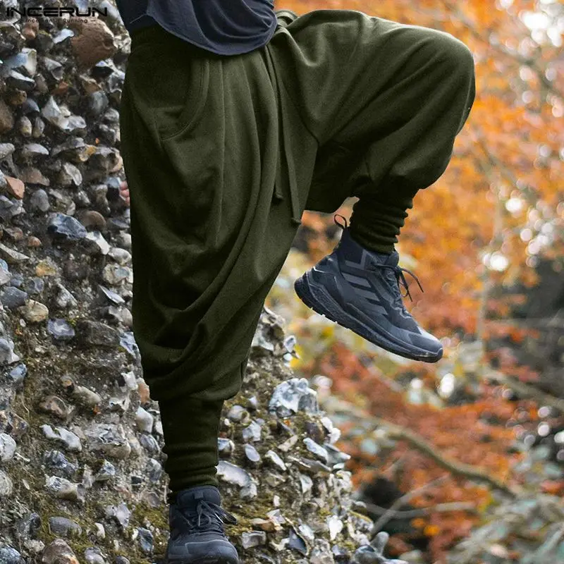 

INCERUN мужские брюки однотонные джоггеры на шнурке повседневные мужские шаровары уличная одежда свободные модные брюки для отдыха мужские S-5XL