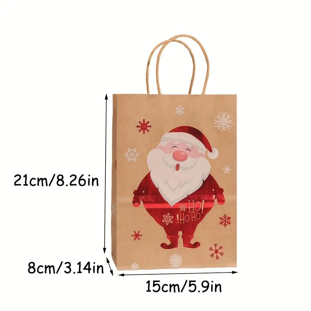 12pcs-Combination Set of Hot Stamping Christmas Theme Gift Bags,Tote Bags,Made of High-Quality Kraft Paper Material,Aesthetic