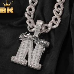 TBTK Cross Thread Big Bold Single Letter Pendant Initial Letter A-Z Micro Paved Out 5A Cubic Zirconia Necklace Hiphop Jewelry
