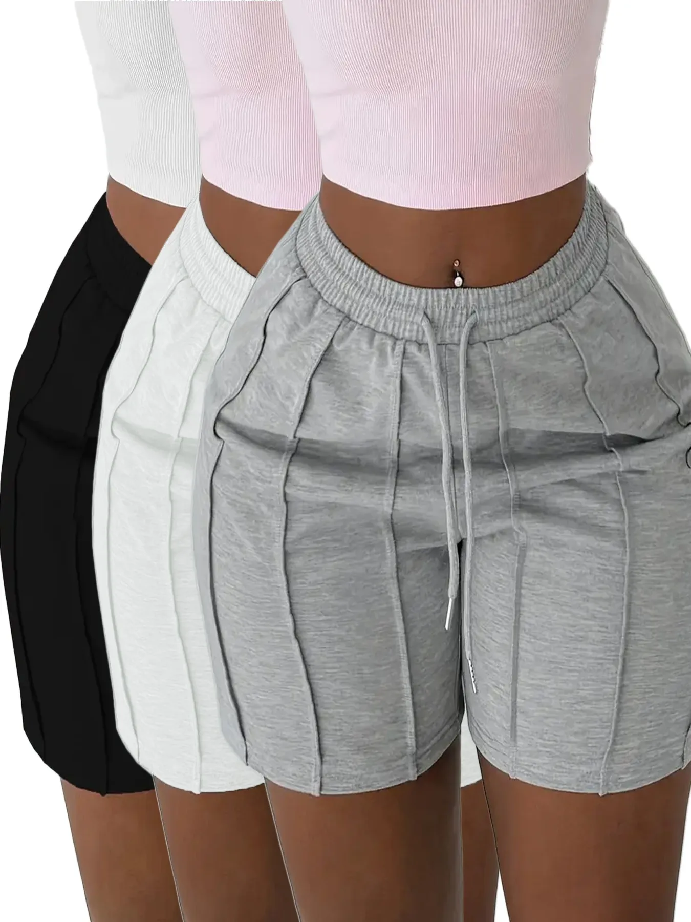 

Casual Drawstring Pure Color Short Pants Spring 2026 Women's Fashion Straight Leg Natural Waist Polyester Fiber Ladies Shorts