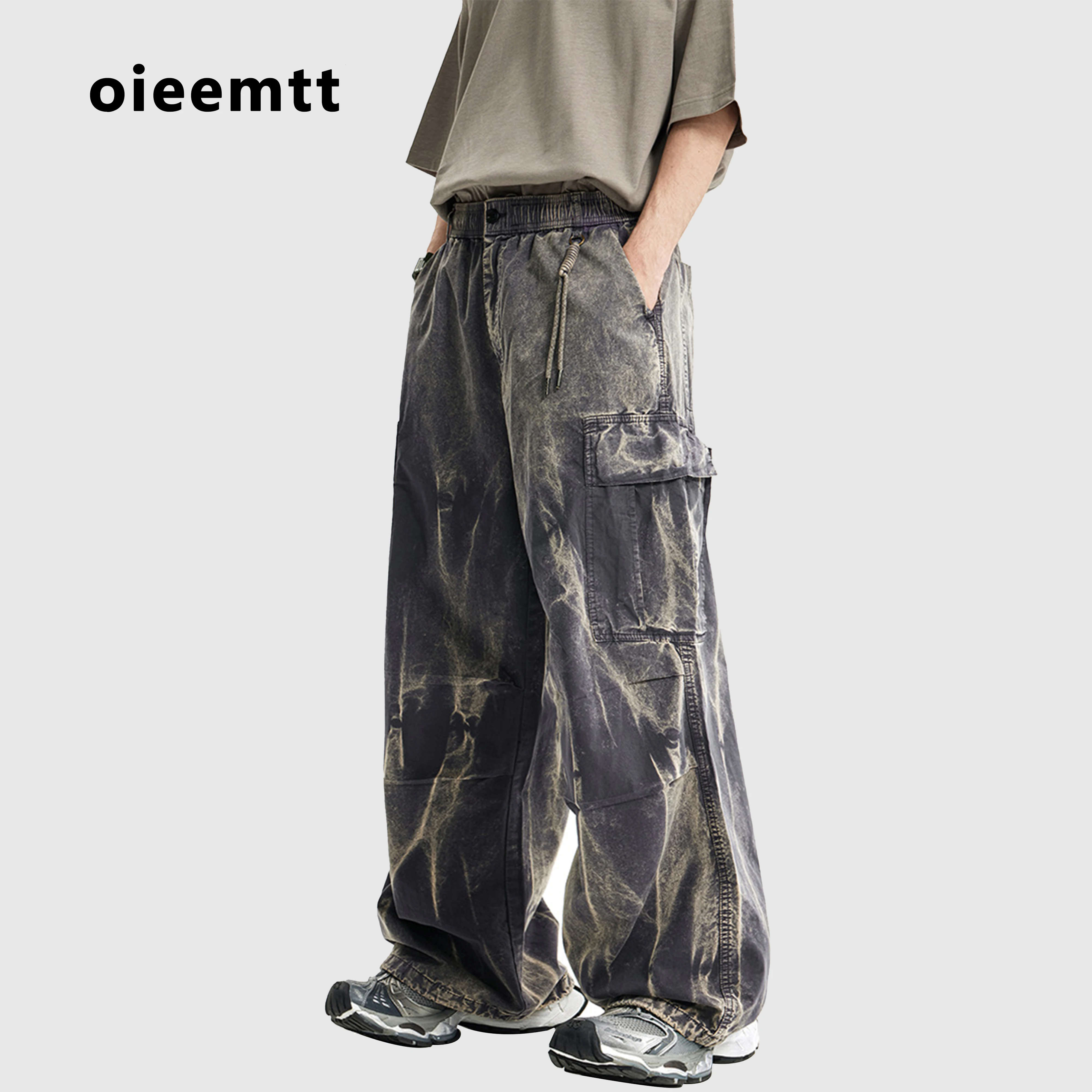Vintage Streetwear Acid Wash Wide Leg Pants Unisex Casual Long Trousers Hip-hop Mopping Cargo Pants Loose Sweatpants