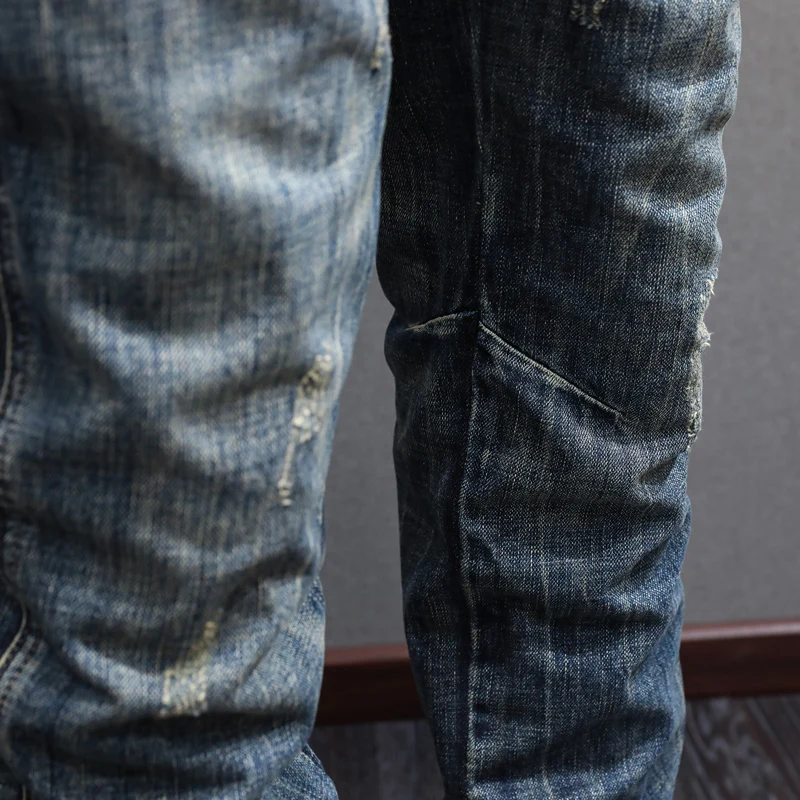 Newly Designer Fashion Men Jeans High Quality Retro Washed Slim Ripped Jeans Men Straight Trousers Vintage Denim Pants Hombre
