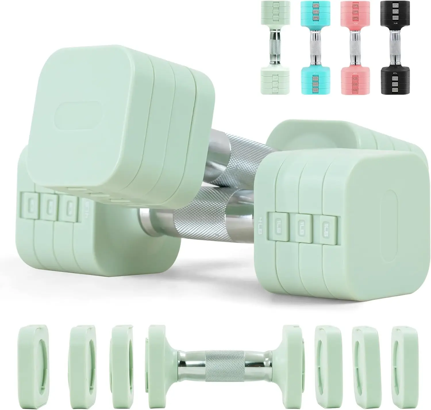 4-in-1 Adjustable Dumbbell Set of 2, Total 20 LB Pair (4,6,8,10 LB) | 4 adjustable weights with dual lock metal grip. Dumbbells