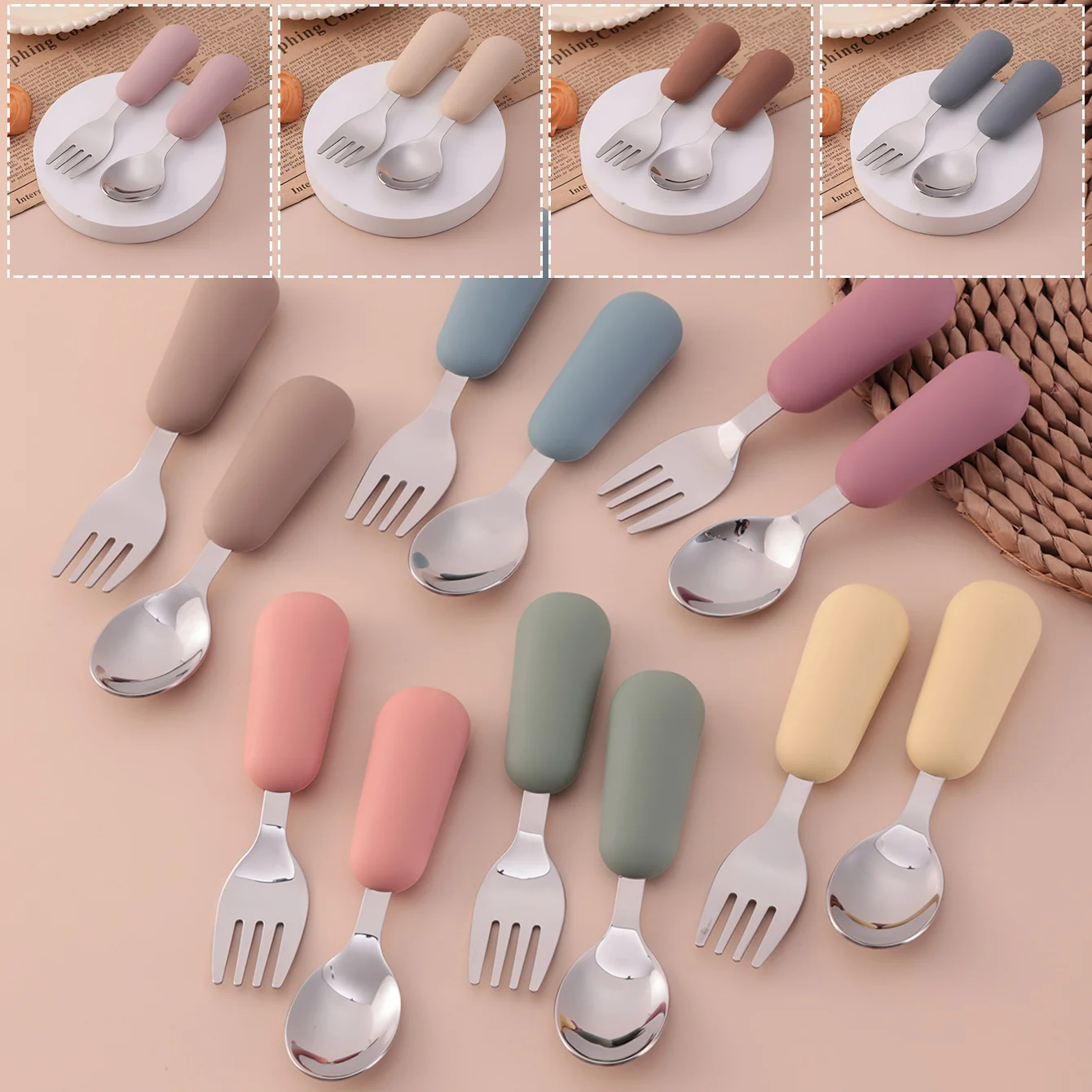 

2PCS Stainless Steel Fork Spoon Baby Feeding Set Eco Friendly Toddler Utensil BPA Free Kids Dinnerware Baby Stuff