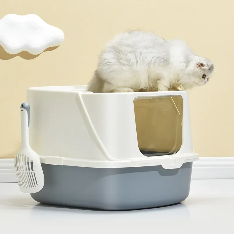 

Anti-Odor Litter Box for Cats Fully Enclosed Cat Toilet Large Space Foldable Litter Box with Front Entrance Outlet with Tray