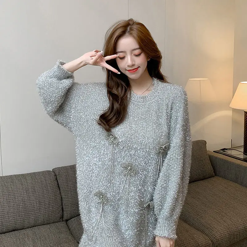 Gagarich 2024 New Autumn Winter Korean Long Loose Explosion Street Design Women Lantern Sleeve Sweater Knitted Pullover Top