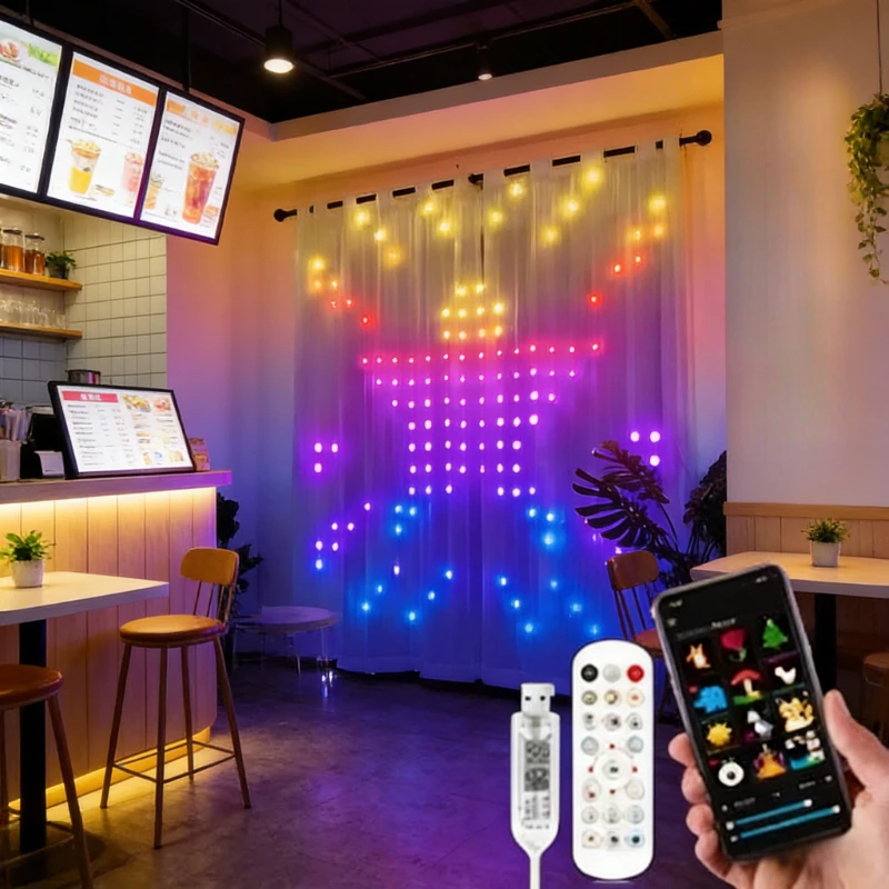 

400LED Intelligent Curtain DIY Music Rhythm Ambient Fairy Lights for Christmas Window Curtain Party Background Decoration