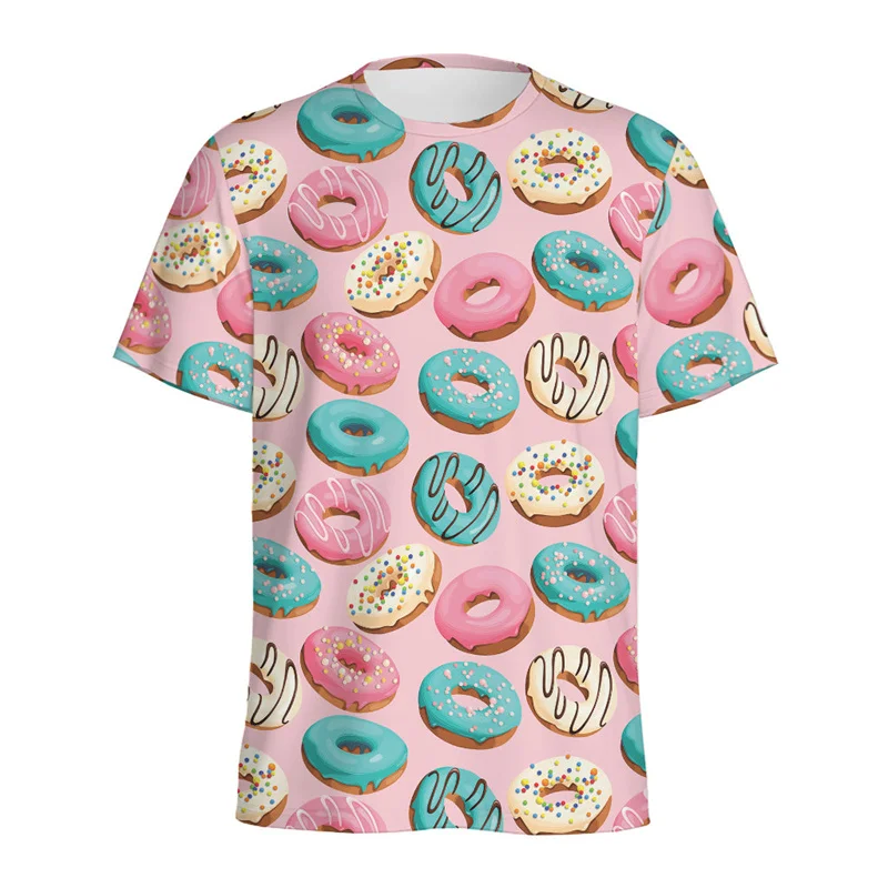 Colorful Donut Pattern T Shirt For Men Kids Summer Casual Round Neck Short Sleeve Tees Streetwear Tops 3d Printed Food T-Shirt