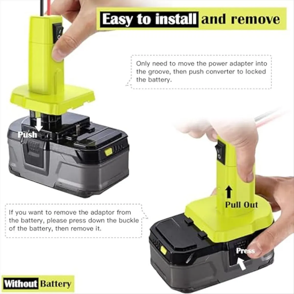 

(PQWN) Адаптер Power Wheels для аккумуляторов Ryobi 18V, комплект для переоборудования аккумуляторов с переключателем, предохранителями и клеммами, провод 12AWG