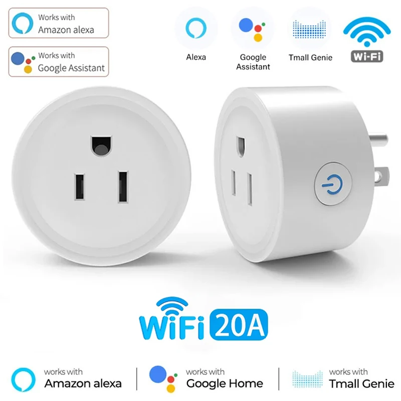 WiFi Smart Socket Plug With Power Monitoring Timing 20A US Plug Smart Home Switch Voice Control Work with Alexa Google Home