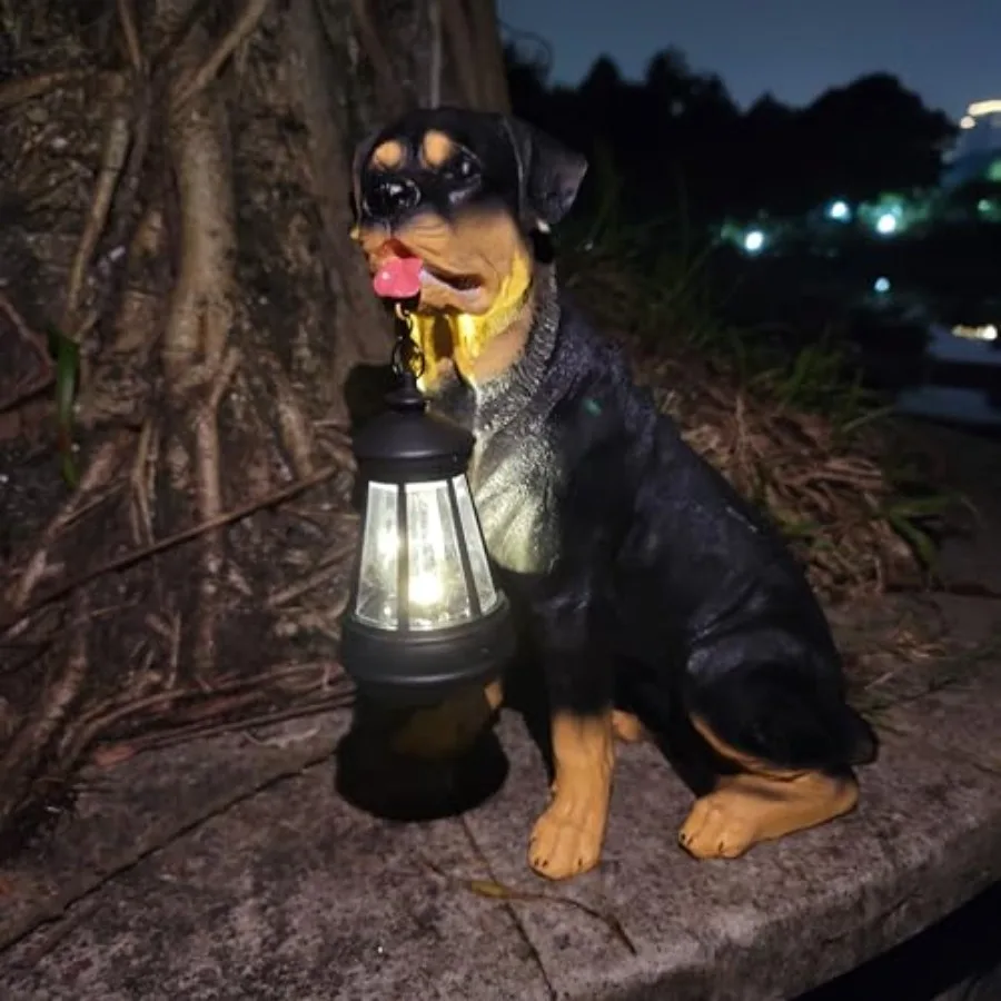 Garden Statues Dog Solar Hanging Light Courtyard Resin Simulated Handicraft Dog Statue Ornament Garden Yard Entrance Decoration
