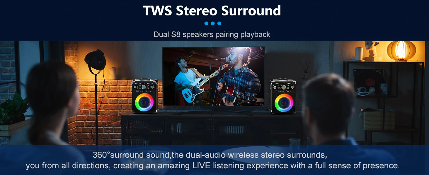 S8-T Karaoke-Maschine mit 3 kabellosen Mikrofonen für Erwachsene, Singing Machine unterstützt TWS/USB/TF-Karte/Gitarre/TV verbunden – Detail 8