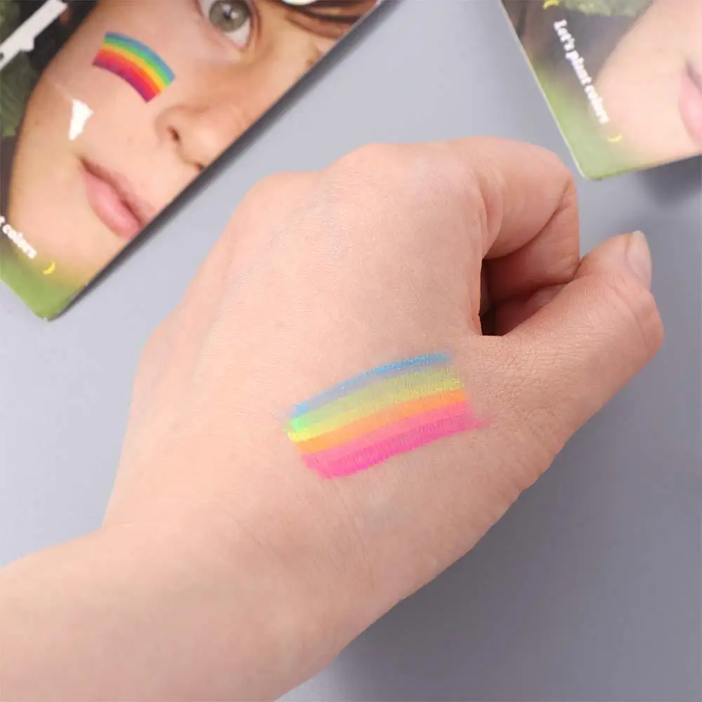 พาราฟิน Rainbow Face Paint Stick ล้างทําความสะอาดได้เรืองแสง Art ภาพวาดแต่งหน้าปากกาทําความสะอาดง่าย Multicolor