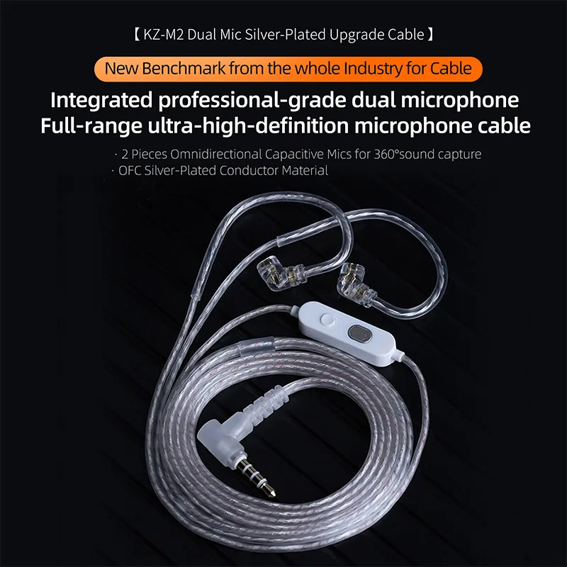 KZ M2 Headphone Cord Dual Mic Silver Plated Cable TypeC/3.5MM Upgrade Cable Earphone Cable Headset Wire