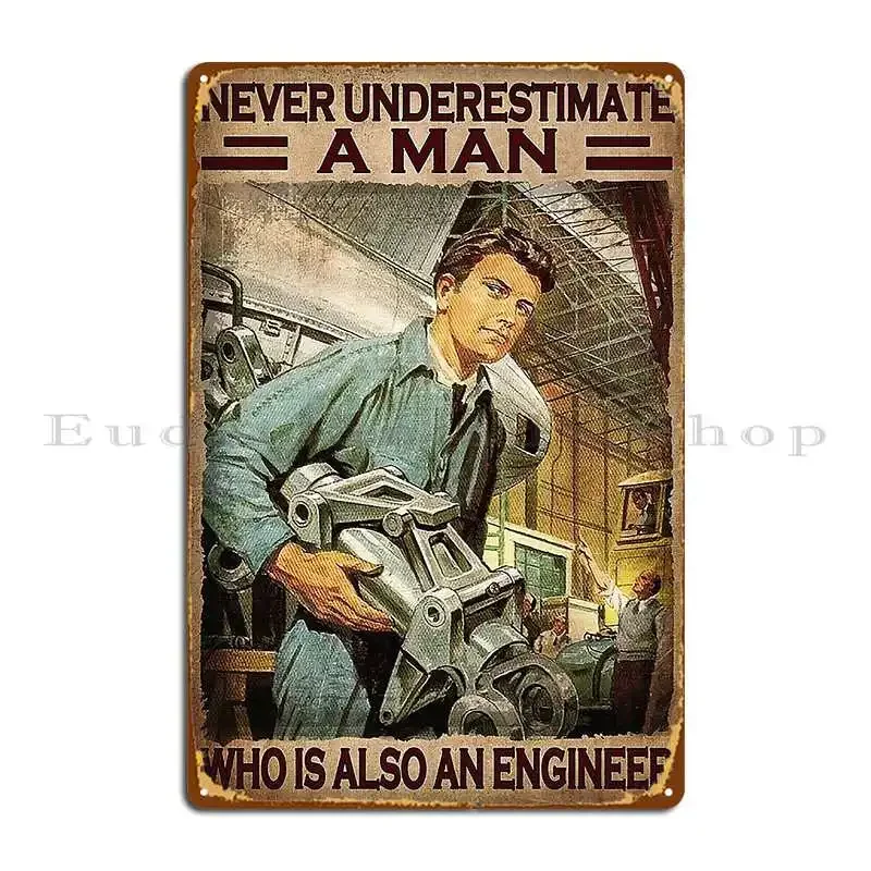 Never Underestimate A Man Who Is Also An Engineer Vintage Metal Plaque Party Wall Decor Garage Designing Tin Sign Poster