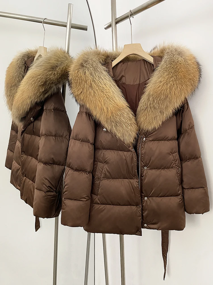 OFTBUY Winter 90% Duck Down Jacket Women Luxury Large Natural Silver Fox Fur Hooded Thick Warm Female Parkas Waterproof