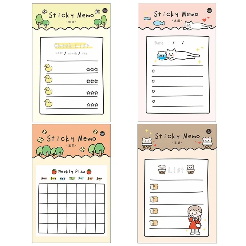 30 Sheets/Book Sticky Notes Kawaii Cartoon Self-Adhesive Memo Pad,to Do List,check List,weekly Plan,month Plan Writing Pads