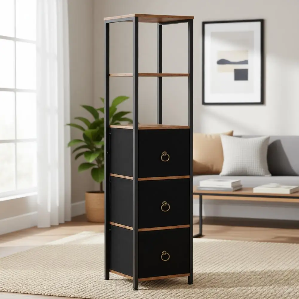 

Space-Saving 3-Tier Bathroom Storage Cabinet with Rustic Brown and Black Finish