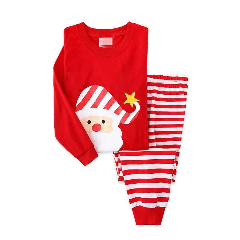 Fit Cotton Fall Winter Children New Santa Claus Kid 2pcs Suit Boy Girl Loungewear Causal Unisex Long Sleeve Christmas Pajama Set