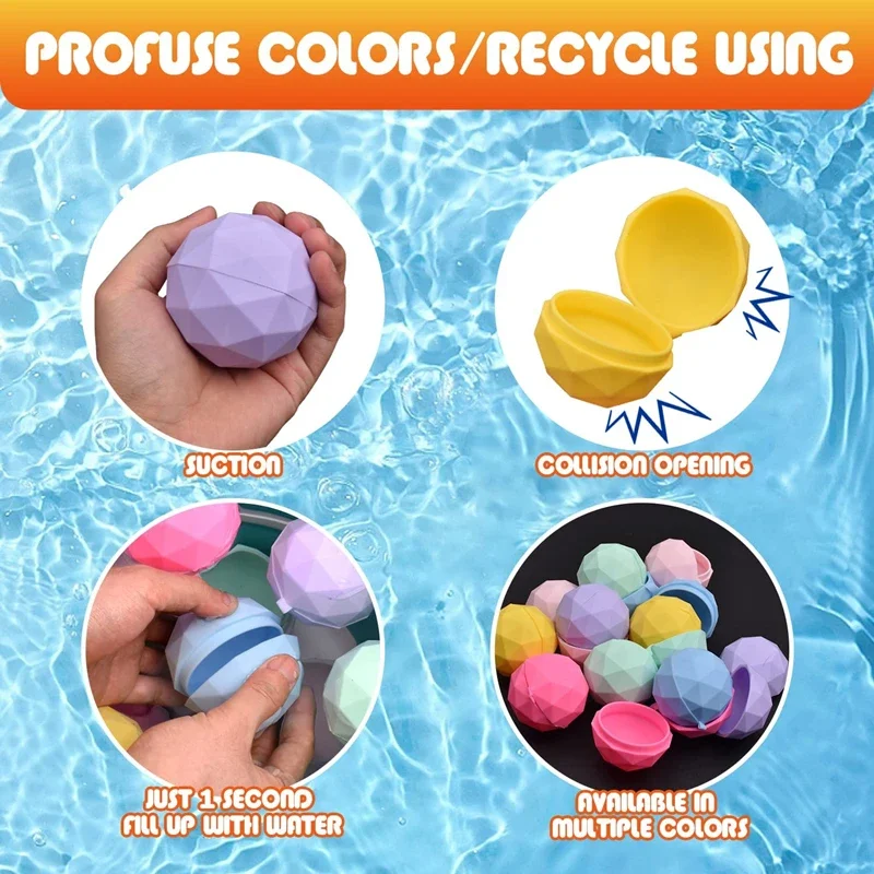 4Pcs Cute Reusable Water Balloons Quick Fill Silicone Self-Sealing Water Ball Water Toys for Summer Party Outdoor Pool Garden