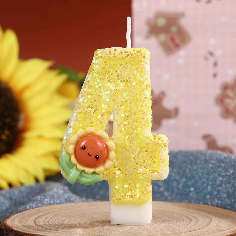 شموع عيد الميلاد الصفراء غير الصالحة للأكل، زينة الكيك، الشموع الرقمية، حلويات الحفلات، الخبز، زينة عباد الشمس #6