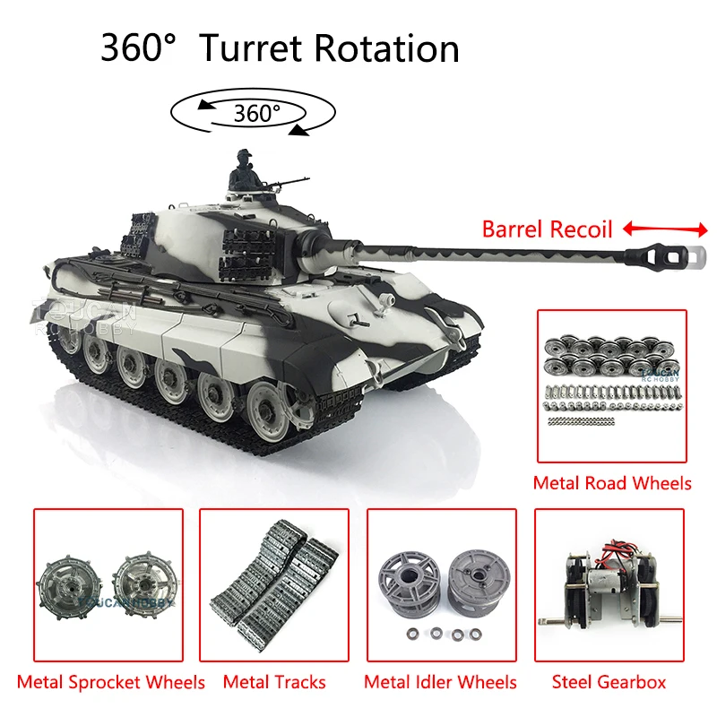 

HENG LONG 1/16 7.0 Customized King Tiger RC Tank 3888A Wheels Barrel Recoil Track Metal Gearbox Wheels Bearing Idlers TH19731