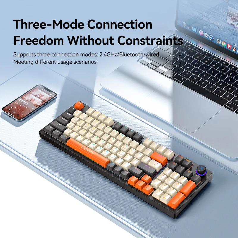 무선 유선 게임용 사무실 키보드, RGB 기계식 키보드, 96 키, 블루투스 5.0, 2.4G, Windows 및 IOS 컴퓨터 노트북용