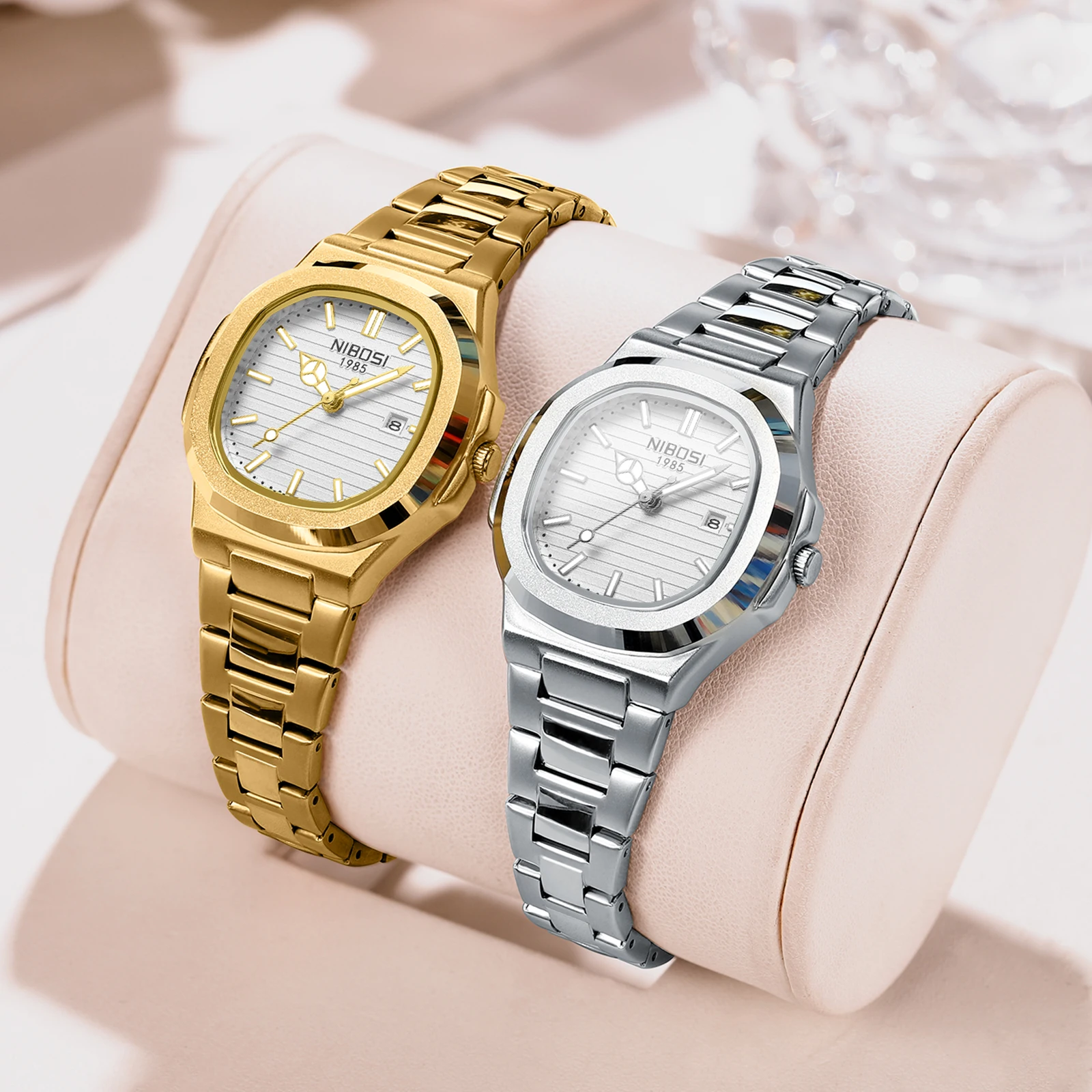 2PCS NIBOSI Luxury Square Watches for Woman Luminous Waterproof Date Ladies Watch Elegant Women's Quartz Watches Female Clocks