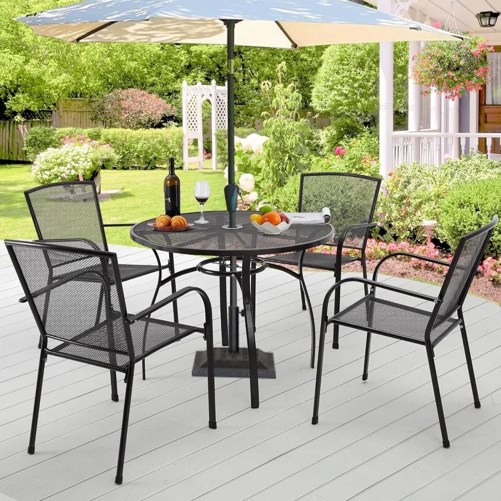 Metal Outdoor Patio Chairs Set of 4 with Cushions & Armrests, Fit for Garden