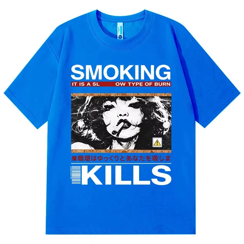 Anti Smoking Warning Funny Graphic Print T-Shirt Men Women Streetwear Fashion Short Sleeve Casual Oversized O-neck Cotton Top