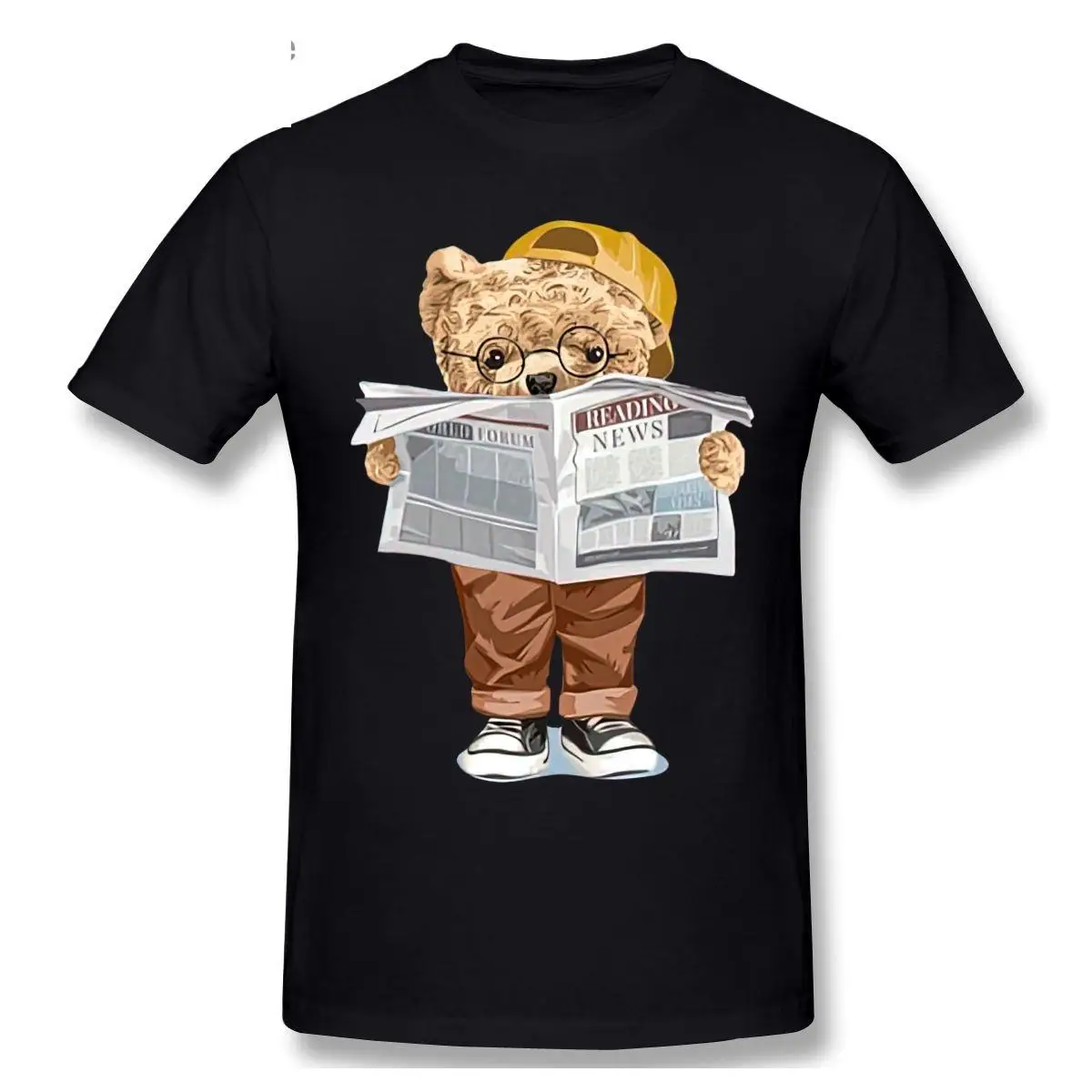 Cartoon Teddy Bear Reading Newspapers T shirt Harajuku T-shirt Graphics Tshirt Brands Tee Top