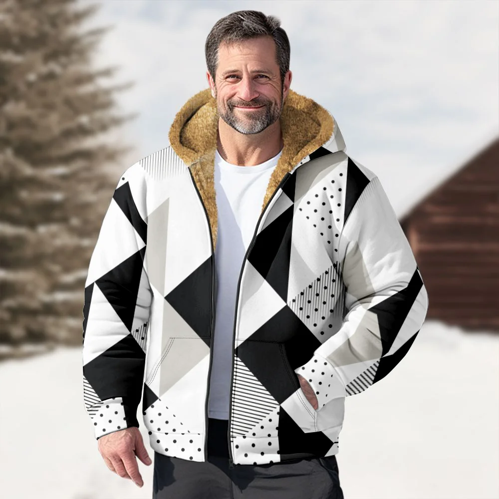 Abrigos de chaquetas de invierno para hombre, ropa informal de algodón con patrón geométrico negro, abrigo masculino de estilo 3D para fiesta