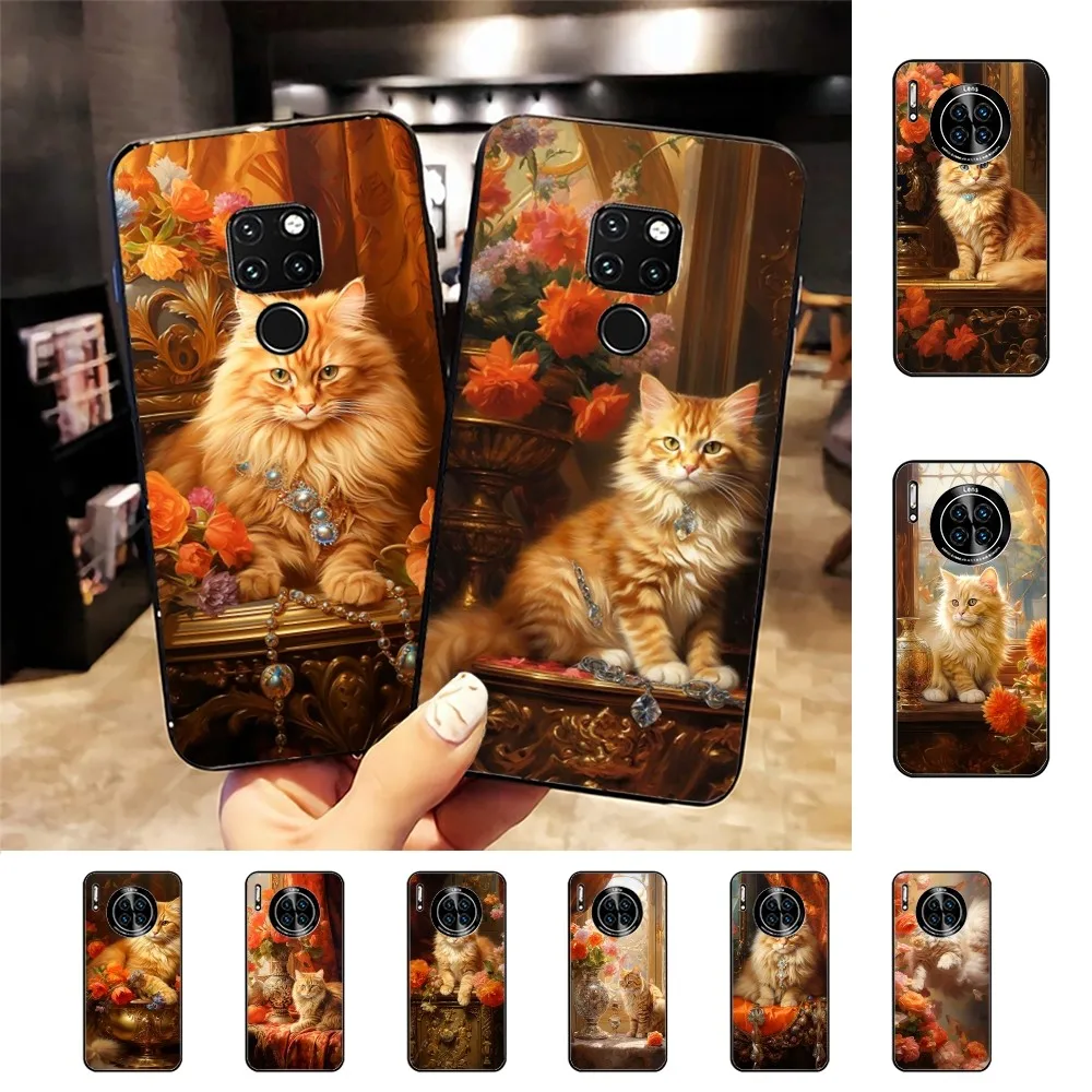 

art oil painting rose cat Phone Case For Redmi 8 9 10 pocoX3 pro for Samsung Note 10 20 for Huawei Mate 20 30 40 50 lite