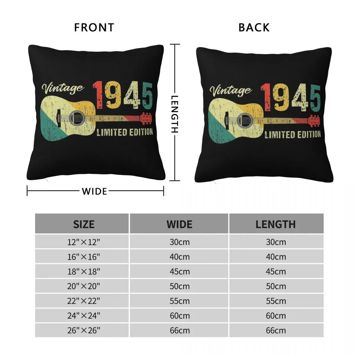 Vintage 1945 Guitarist Acoustic Square Pillowcase Polyester Linen Velvet Printed Zip Decor Pillow Case Home Cushion Cover