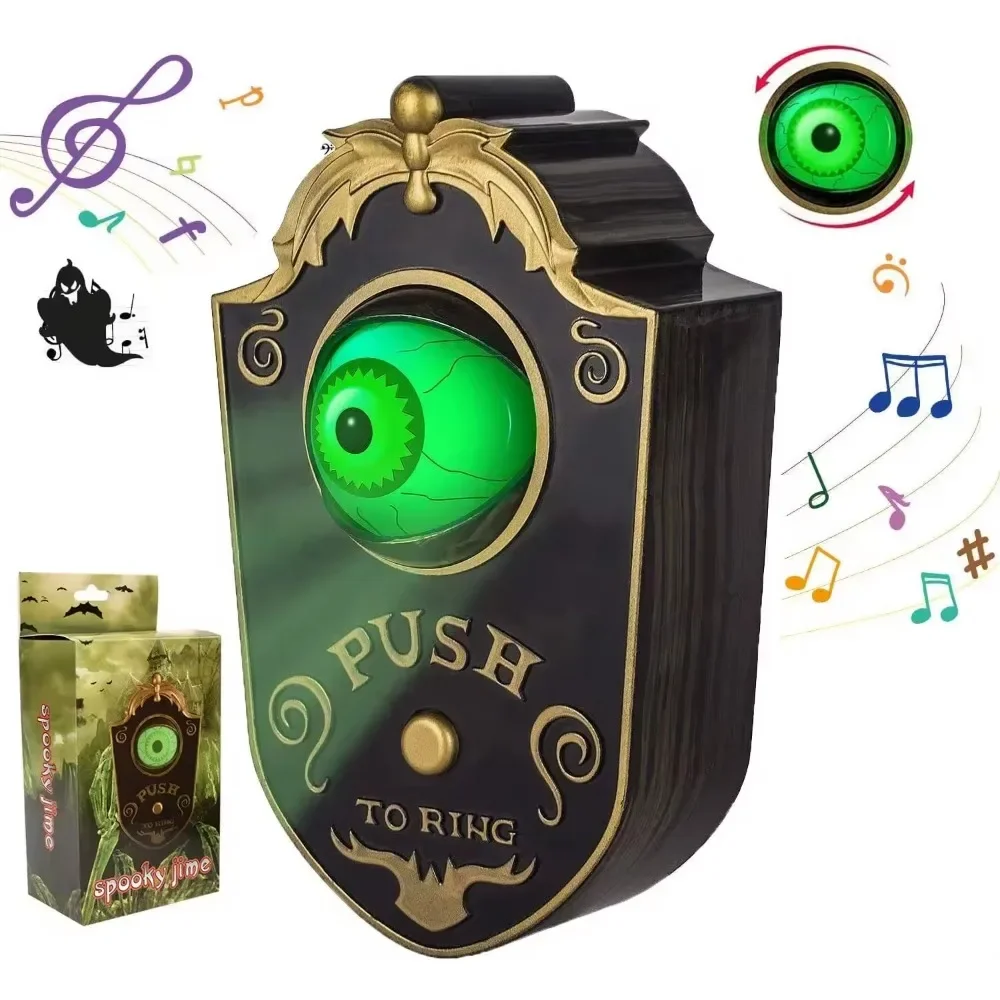 Halloween Animated Eyeball Doorbell Decor Novelty Haunted Horror Props Creepy Glowing Hanging for House Bar Rotating Eyes Decor