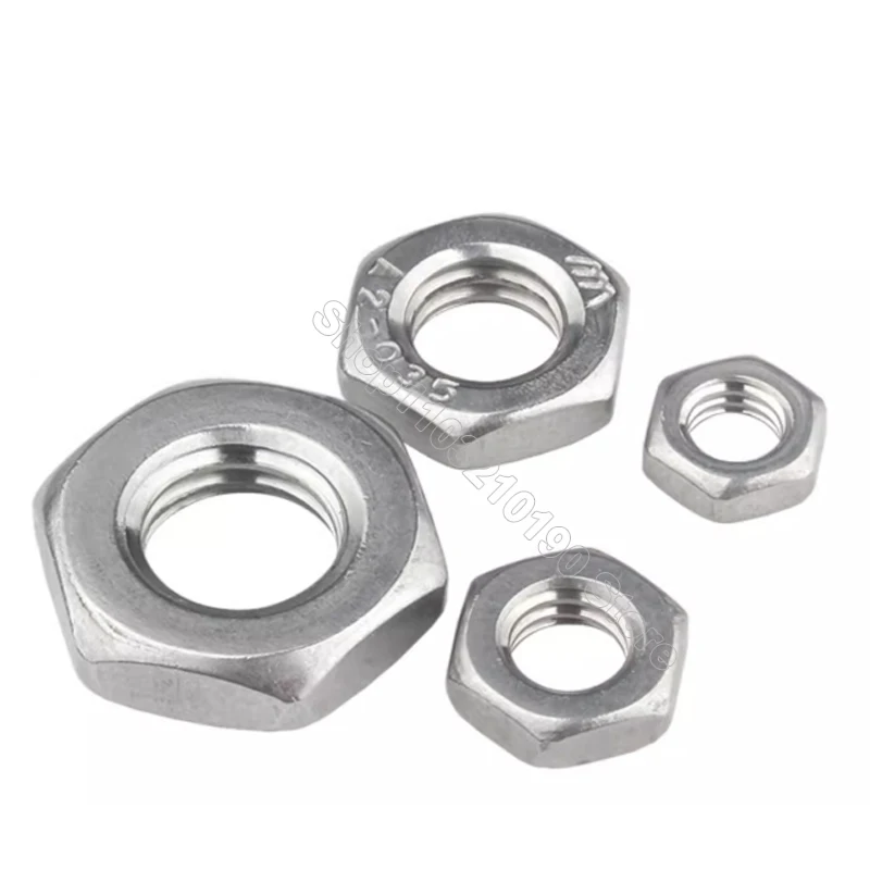 5-10Pc Hexagon Thin Nut Fine Thread 304 Stainless Steel M6 M8 M10 M12 M14 M16 M18 M20 Flat Hex Thin Nuts Pitch 0.75,1,1.25,1.5mm