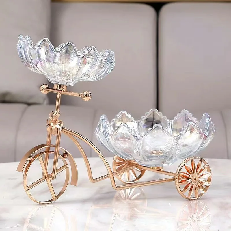 

*Tricycle snack sugar rack glass double layered fruit plate for household use