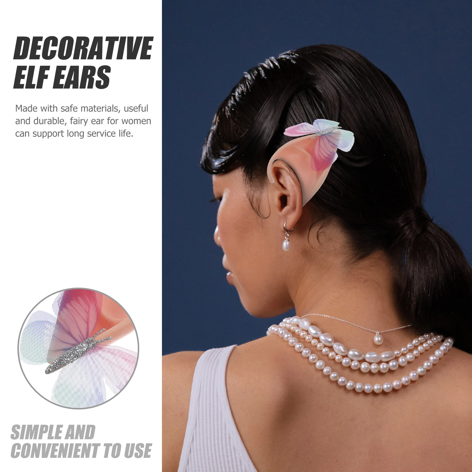 

1Pair Fairy Butterfly Ears Elf Ears Decorative Cosplay Prop for Party Halloween Prom Photo Banquet Elegant Dress Up