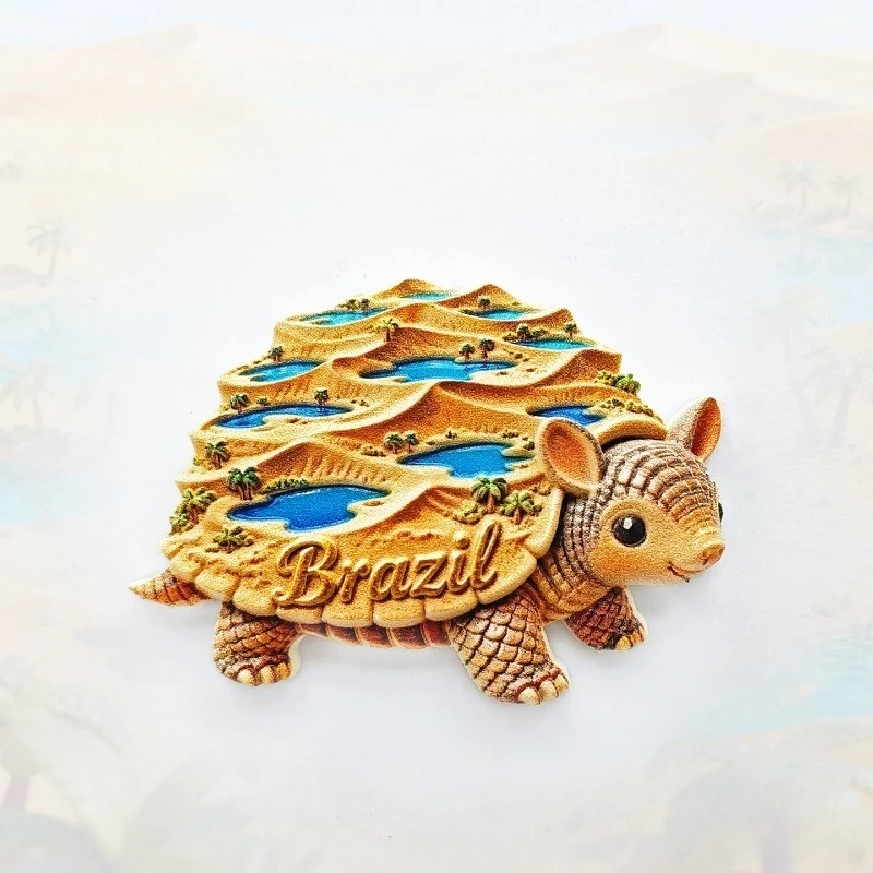 Brazil Armadillo Oasis Fridge Magnet Unique Sand Ecosystem Souvenir Unique South American Wildlife Gift for Travel Nature Decor