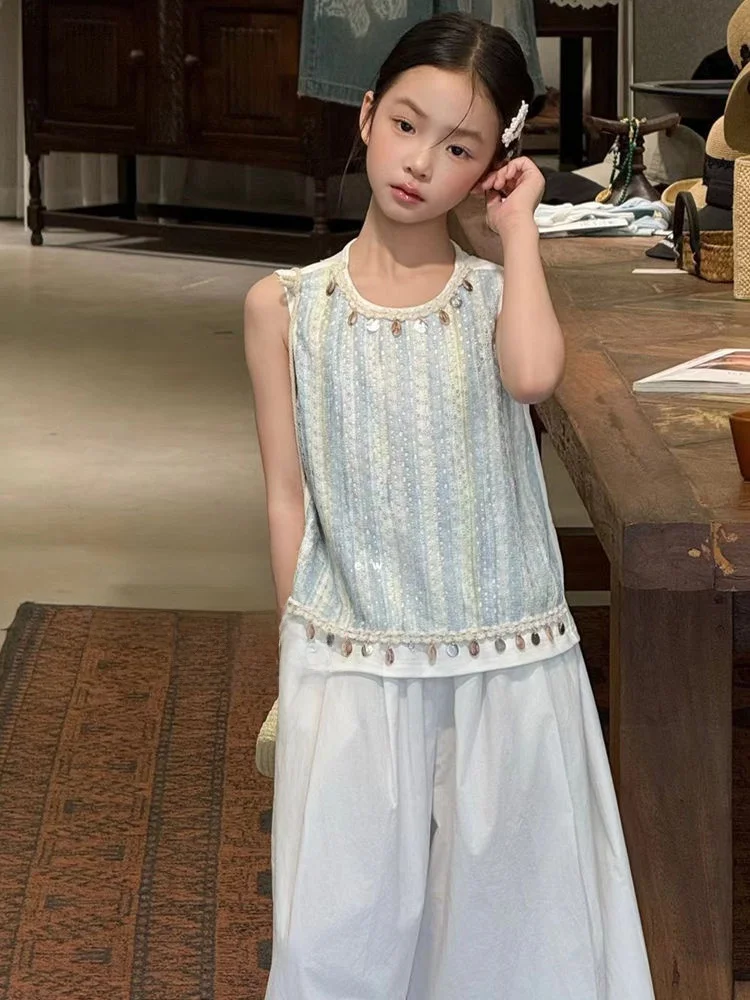 

n Summer Vaion Sle Children's Clothing Set for Girls Trendy Brand 7+Kids Bora 2025 Cotton 00% Regular Thin