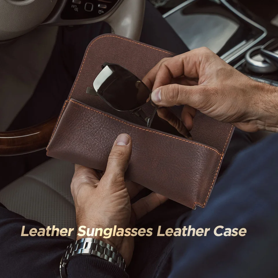 

Retro Genuine Leather Glasses Case Portable Eye Glasses Pouch Sunglasses Holder Protective Glasses Box for Men Women